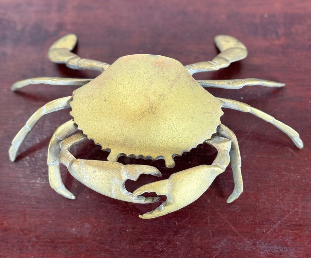 Vintage Brass Crab Trinket Box, Hinged Lid, Coastal Nautical Decor
